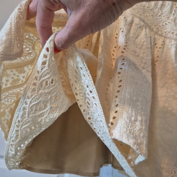 SKAIST TAYLOR | Eyelet Embroidered Boho Mini Dress | Pale Yellow | Size 8 - Picture 13 of 16